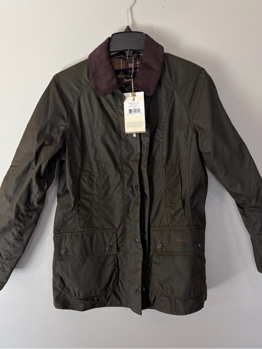 Barbour Dark Olive Utility Jacket with Brown Corduroy Collar